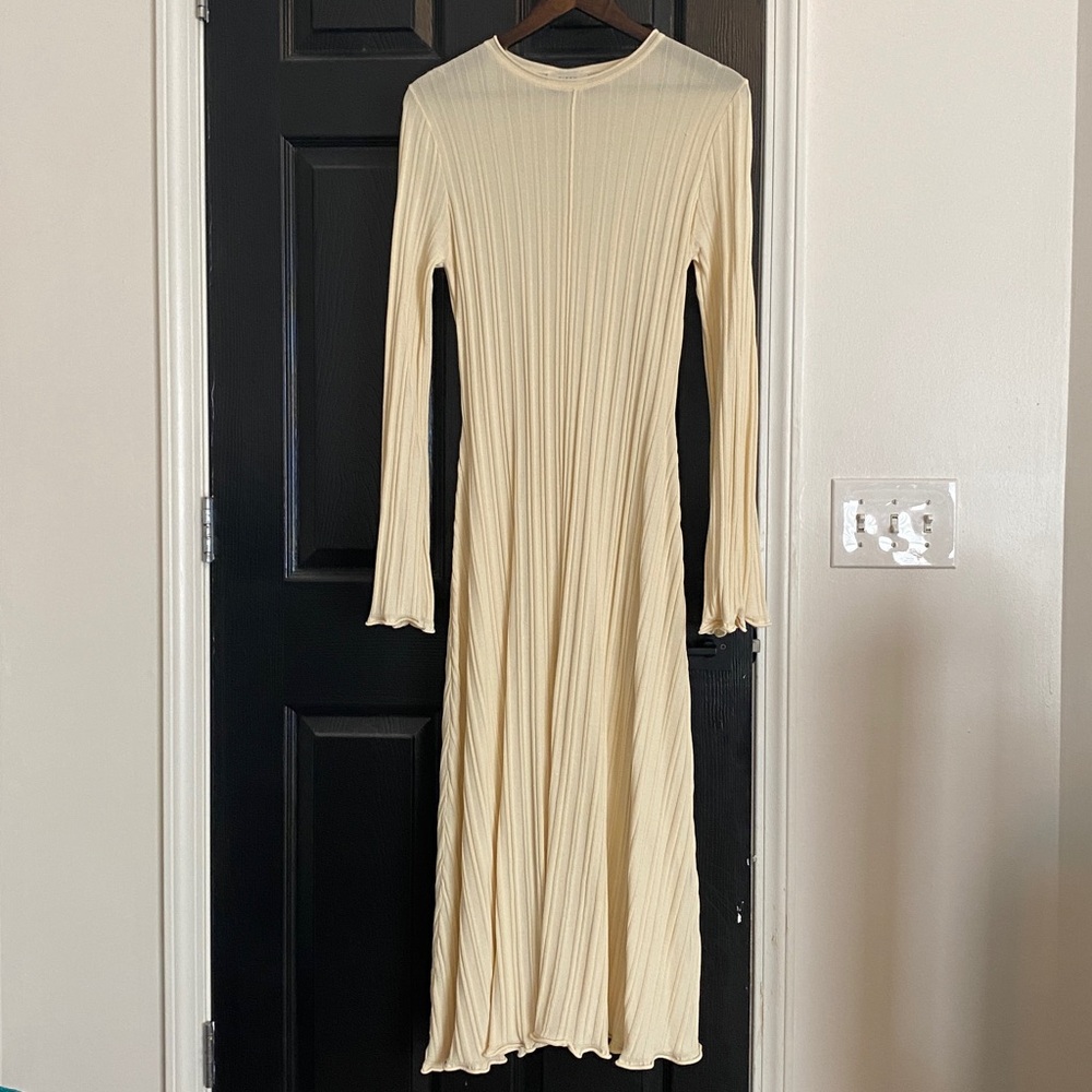 DISSH Cream Midi Ribbed Knit Dress